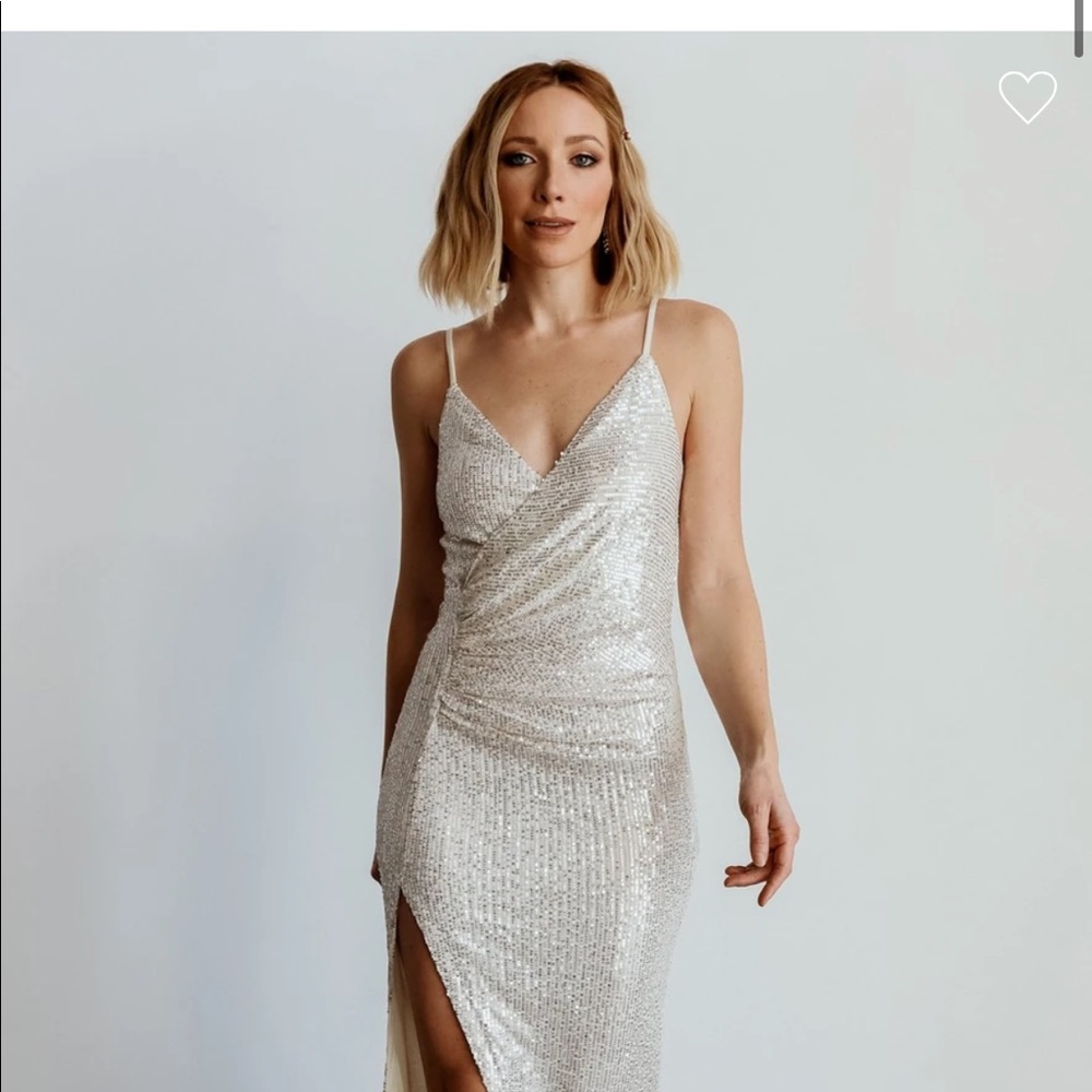 Baltic born silver cream white floor length long dress